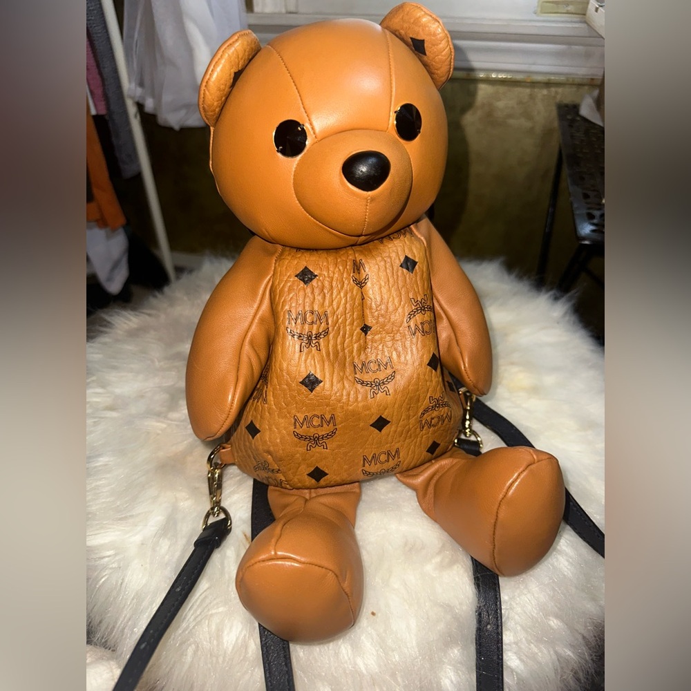 *RARE* MCM Teddy Bear Backpack - Calfskin Visetos Bear Zoo Doll Backpack Cognac